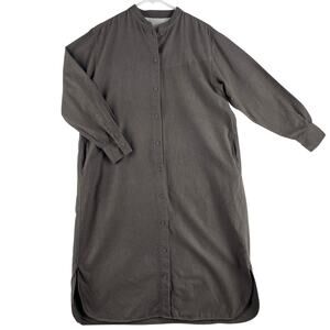 MUJI Womens Flannel Stand Collar Long Sleeve Shirt Dress SZ S Brown Cotton Maxi